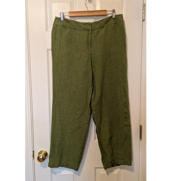 Eileen Fisher Pants - Eileen Fisher Green Linen Cropped Pants Medium